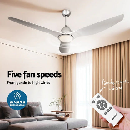 Devanti 64 Inch Ceiling Fan DC Motor w/Light w/Remote - Silver - Mekamart Australia