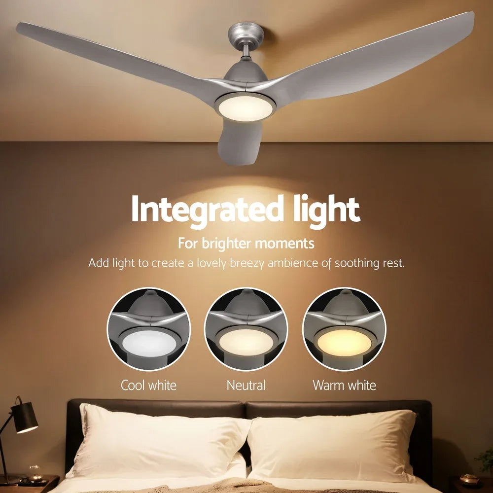 Devanti 64 Inch Ceiling Fan DC Motor w/Light w/Remote - Silver - Mekamart Australia
