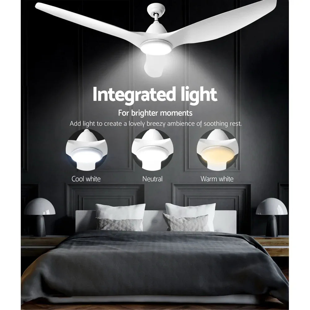Devanti 64'' Ceiling Fan DC Motor w/Light w/Remote - White - Mekamart Australia