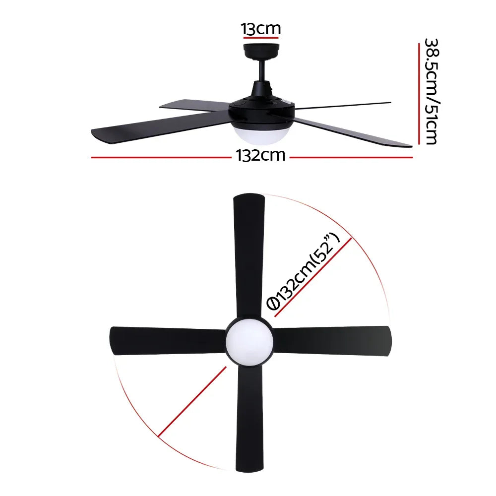 Devanti 52'' Ceiling Fan DC Motor w/Light w/Remote - Black - Mekamart Australia