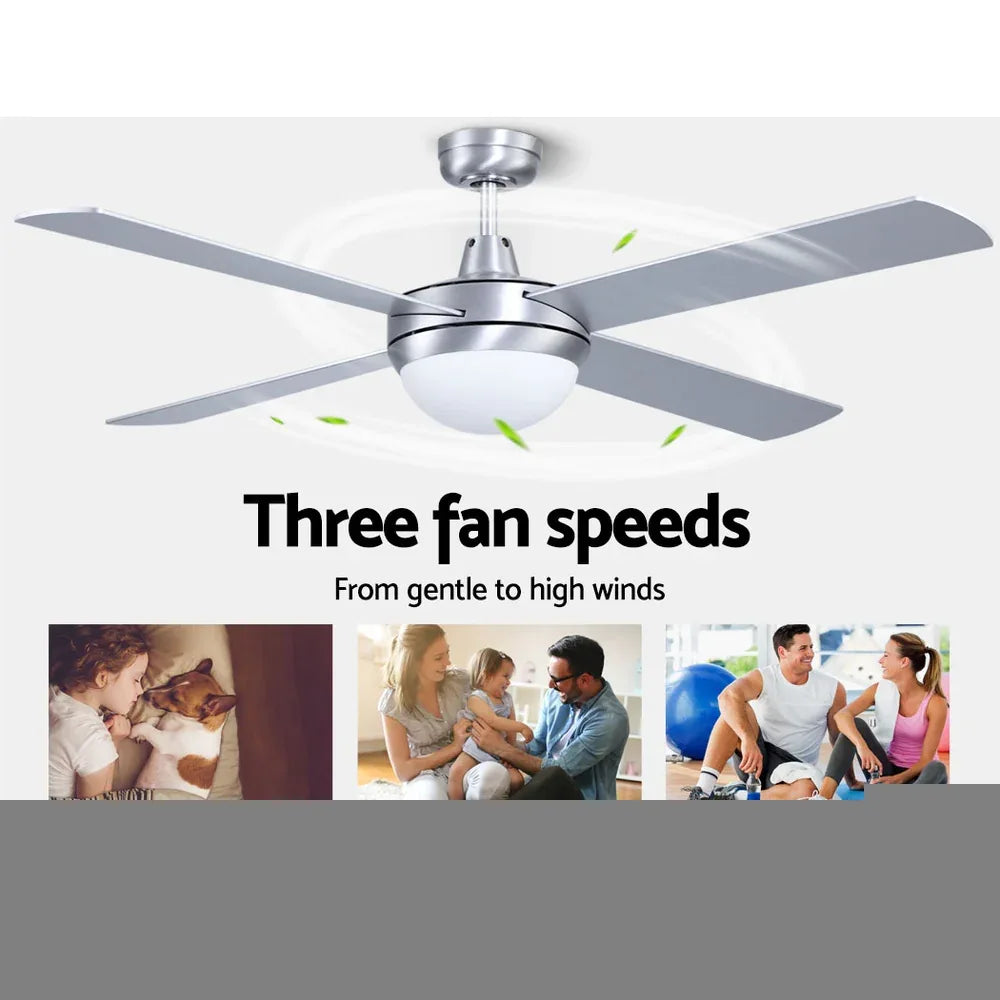 Devanti 52'' Ceiling Fan DC Motor w/Light w/Remote - Silver - Mekamart Australia