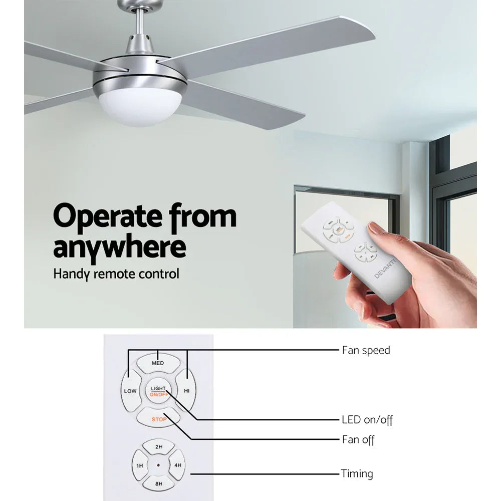Devanti 52'' Ceiling Fan DC Motor w/Light w/Remote - Silver - Mekamart Australia