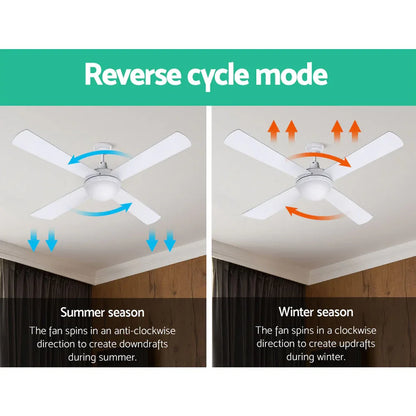Devanti 52'' Ceiling Fan AC Motor w/Light w/Remote - White - Mekamart Australia