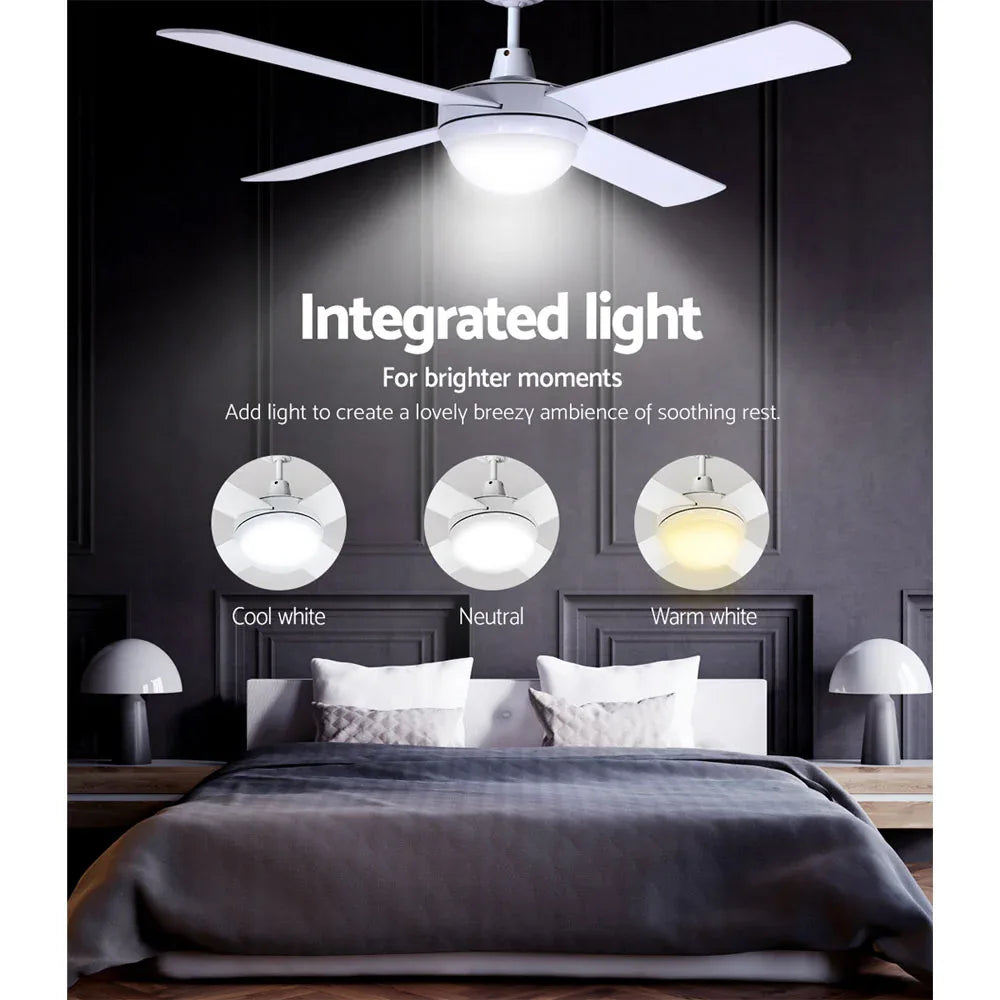 Devanti 52'' Ceiling Fan AC Motor w/Light w/Remote - White - Mekamart Australia