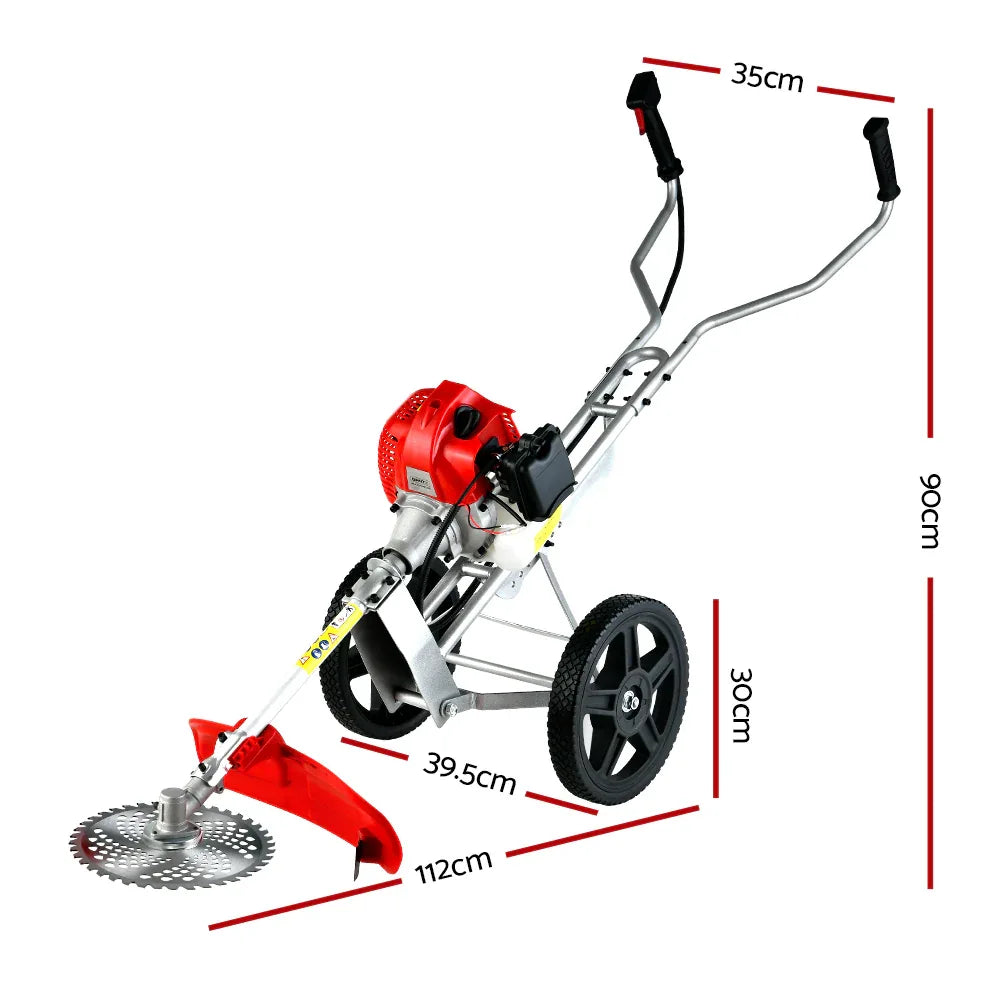 Giantz 52cc Petrol Brush Cutter Whipper Saw Trimmer 2 Stroke 3-in-1 Wheel - Mekamart Australia