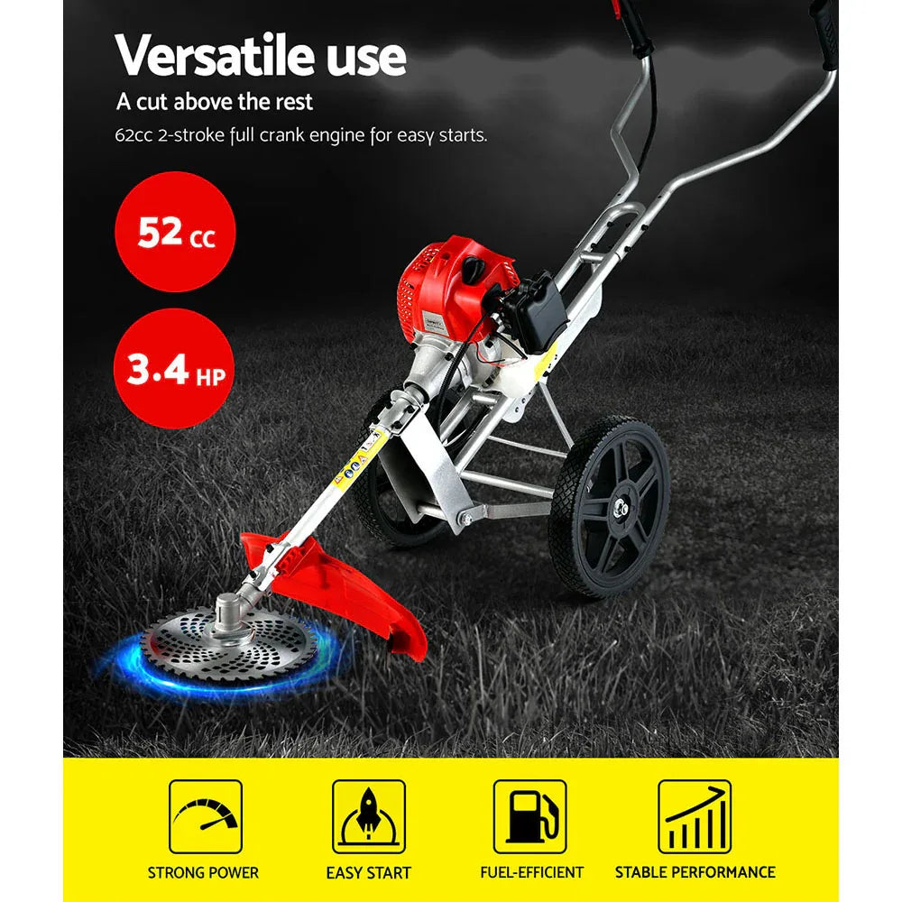 Giantz 52cc Petrol Brush Cutter Whipper Saw Trimmer 2 Stroke 3-in-1 Wheel - Mekamart Australia