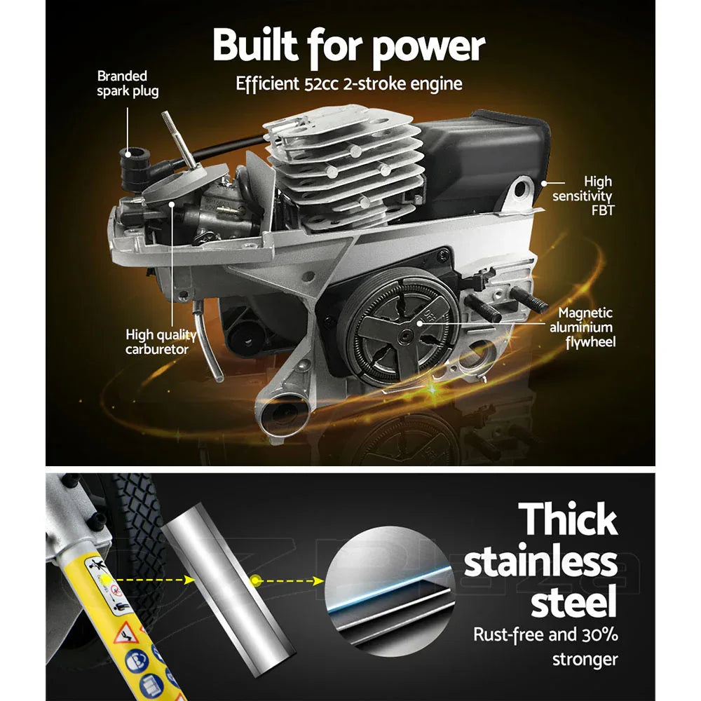 Giantz 52cc Petrol Brush Cutter Whipper Saw Trimmer 2 Stroke 3-in-1 Wheel - Mekamart Australia