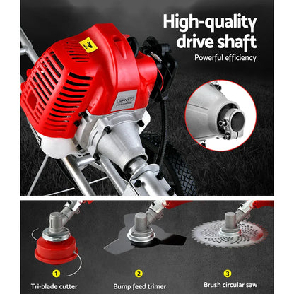 Giantz 52cc Petrol Brush Cutter Whipper Saw Trimmer 2 Stroke 3-in-1 Wheel - Mekamart Australia