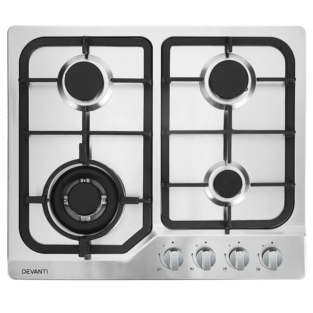 Devanti Gas Cooktop 60cm 4 Burner Silvir - Mekamart Australia