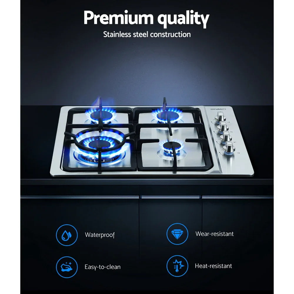 Devanti Gas Cooktop 60cm Stove Hob Silvir - Mekamart Australia