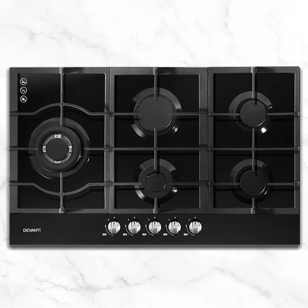 Devanti Gas Cooktop 90cm 5 Burner Black - Mekamart Australia
