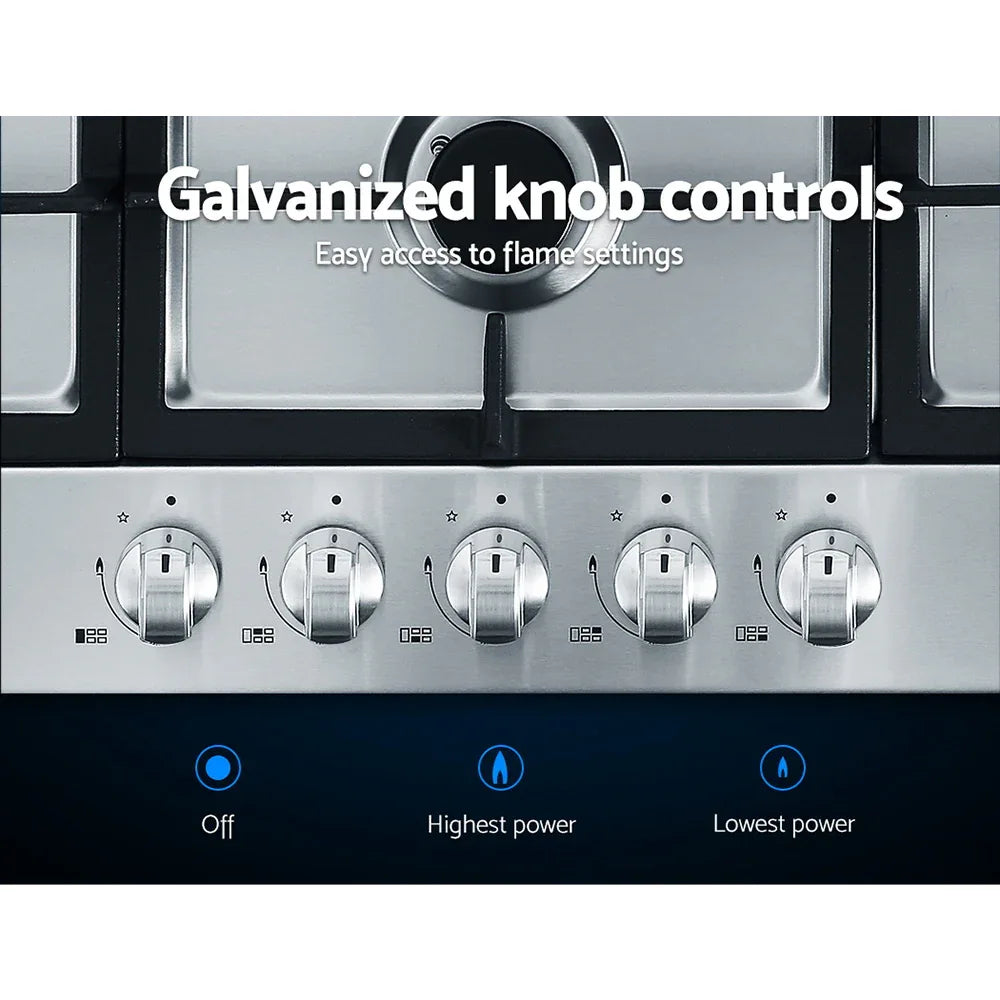Devanti Gas Cooktop 90cm 5 Burner Silvir - Mekamart Australia