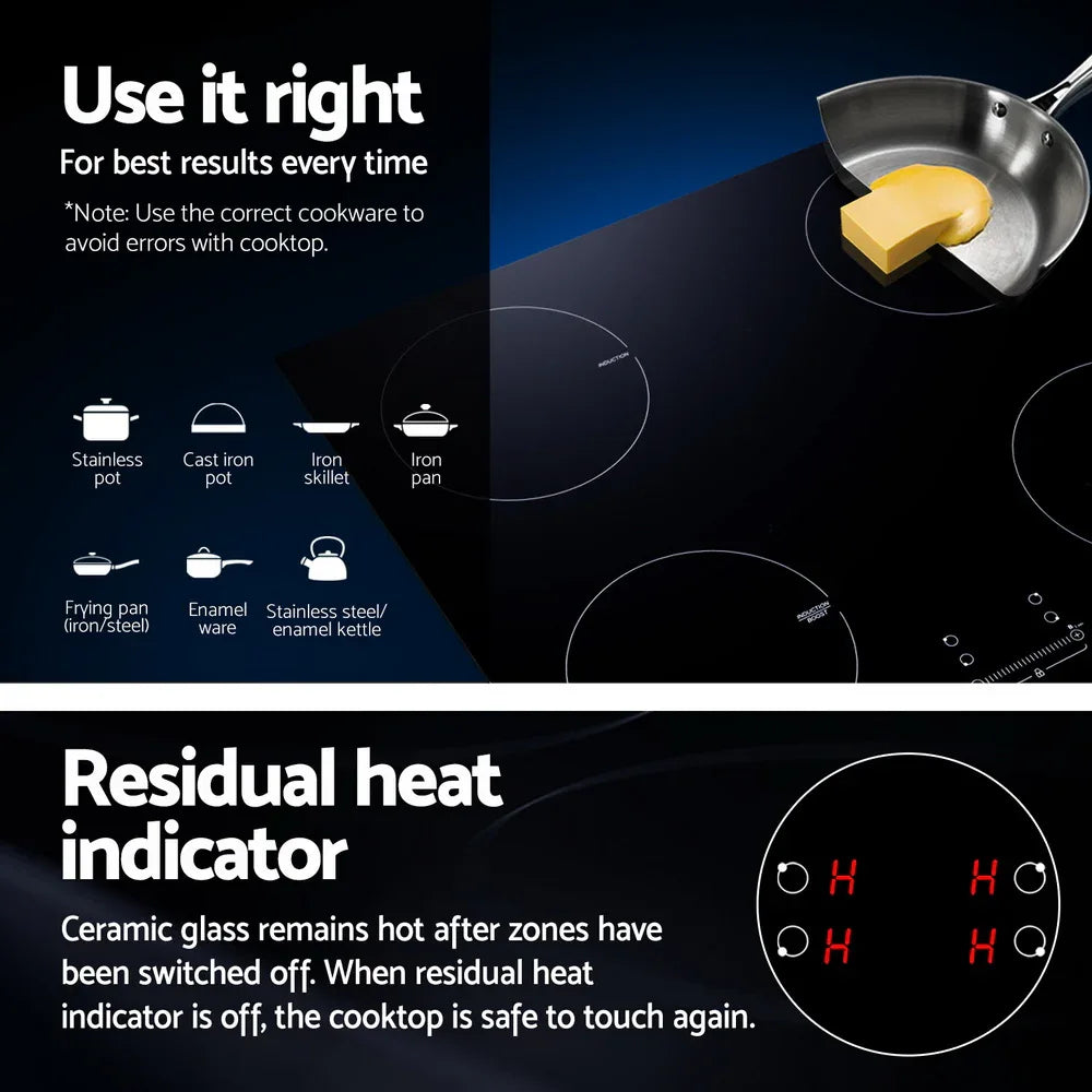 Devanti Electric Induction Cooktop 70cm Ceramic 4 Zones Stove Cook Top Hot Plate 7000W - Mekamart Australia