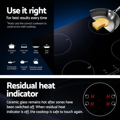 Devanti Electric Induction Cooktop 70cm Ceramic 4 Zones Stove Cook Top Hot Plate 7000W - Mekamart Australia
