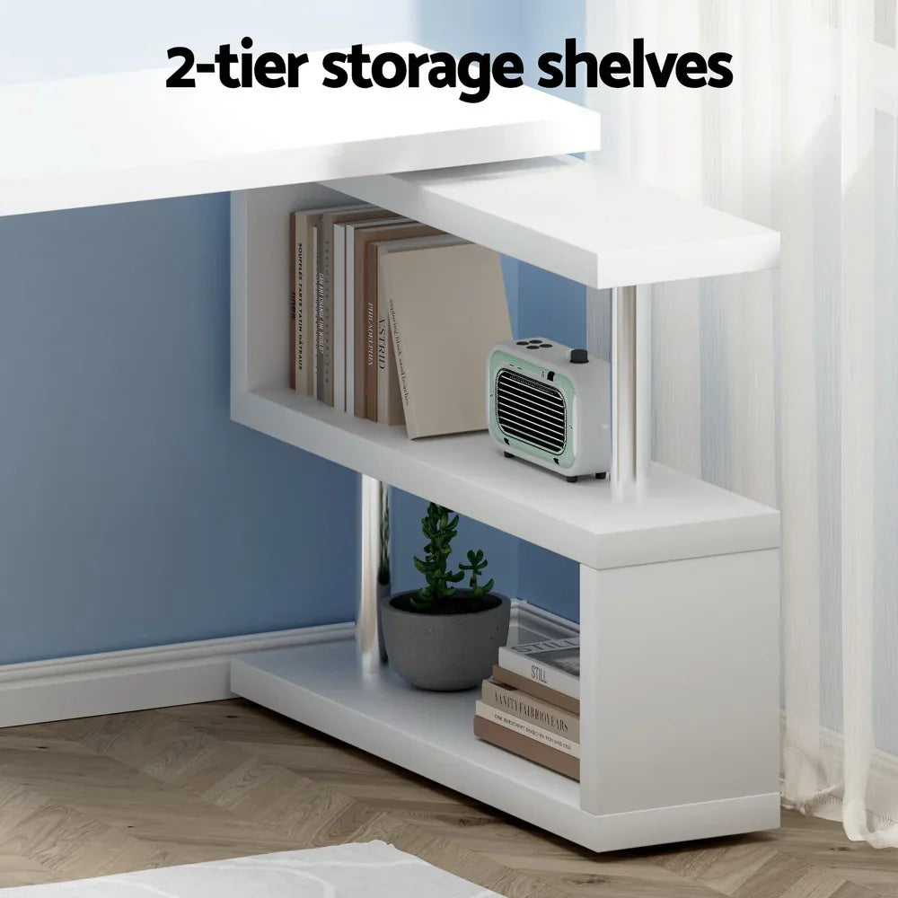 Artiss Computer Desk L-Shape Bookshelf White - Mekamart Australia