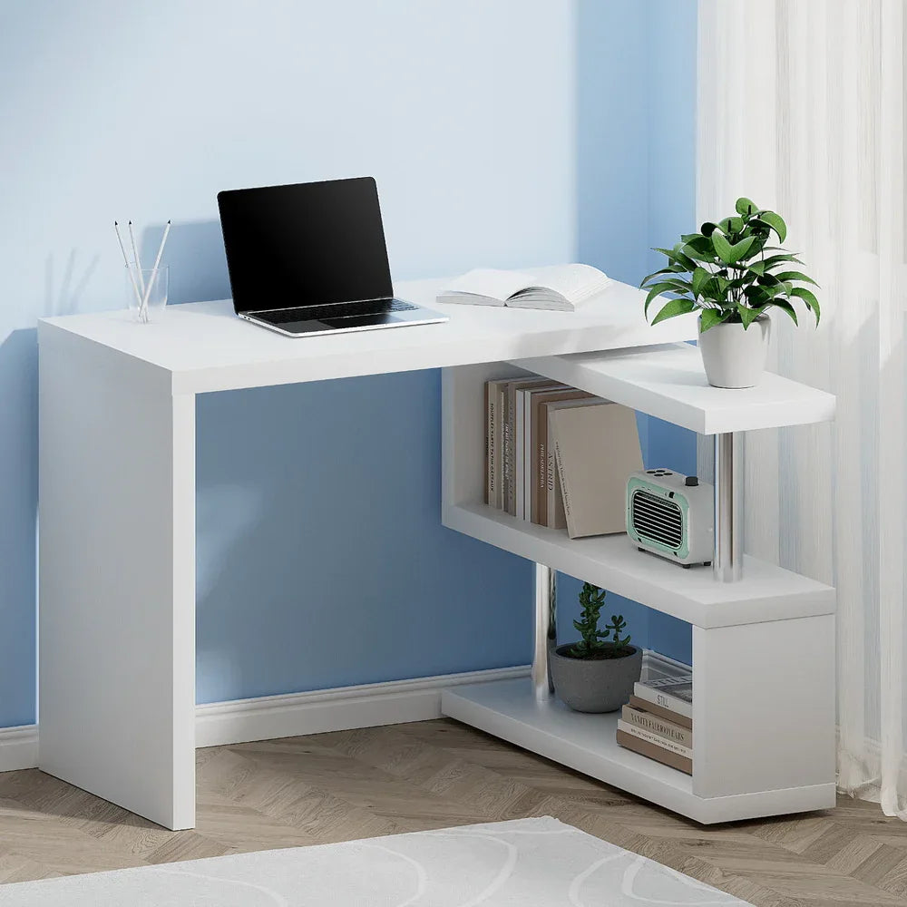 Artiss Computer Desk L-Shape Bookshelf White - Mekamart Australia