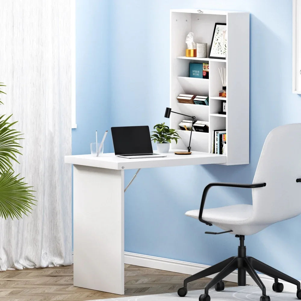 Artiss Computer Desk Bookshelf Wall Mount White - Mekamart Australia
