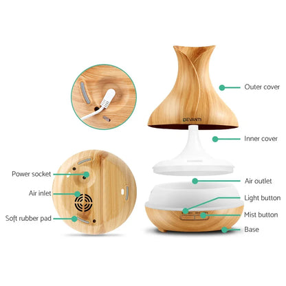 Devanti Aroma Diffuser Aromatherapy Light Wood 400ml - Mekamart Australia