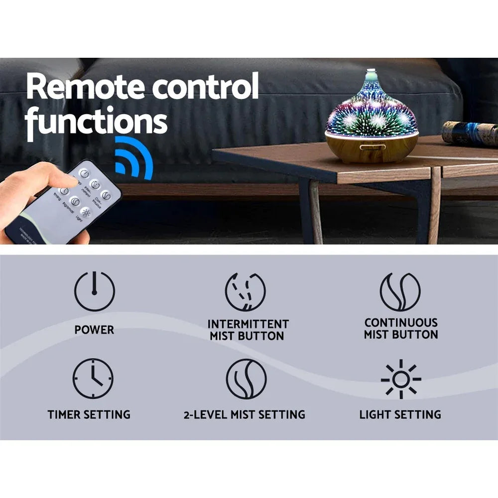 Devanti Aroma Diffuser Aromatherapy 3D Glass 400ml - Mekamart Australia