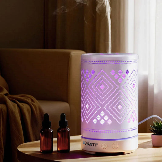 Devanti Ultrasonic Aroma Diffuser Aromatherapy 100ml LED Lights Iron Humidifier Forest - Mekamart Australia