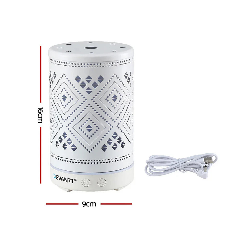 Devanti Ultrasonic Aroma Diffuser Aromatherapy 100ml LED Lights Iron Humidifier Forest - Mekamart Australia