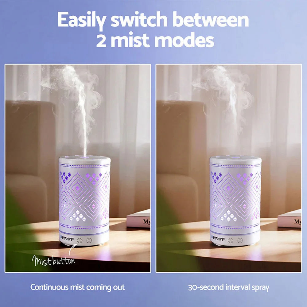 Devanti Ultrasonic Aroma Diffuser Aromatherapy 100ml LED Lights Iron Humidifier Forest - Mekamart Australia
