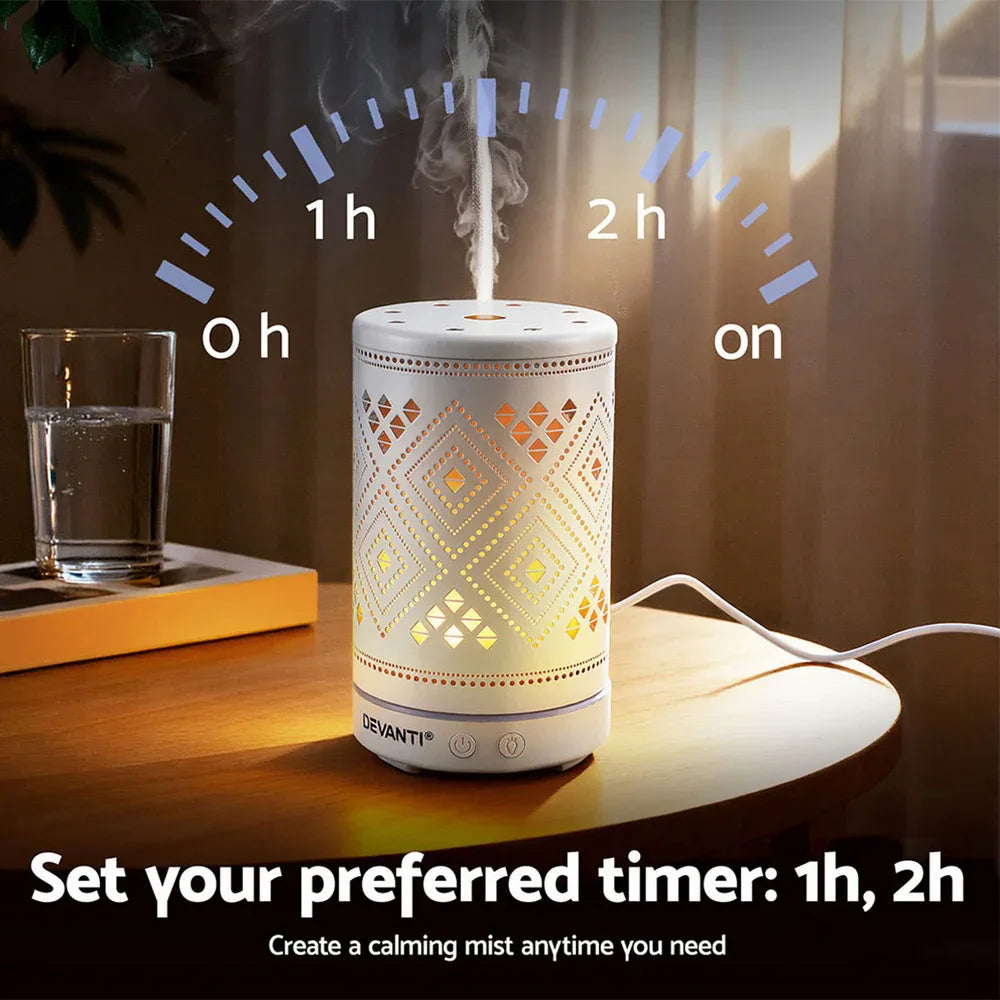 Devanti Ultrasonic Aroma Diffuser Aromatherapy 100ml LED Lights Iron Humidifier Forest - Mekamart Australia