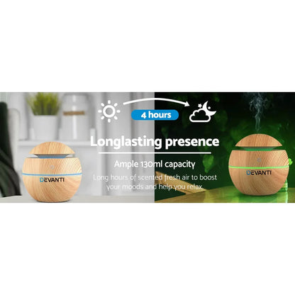 Devanti Aroma Diffuser Aromatherapy Light Wood 130ml - Mekamart Australia