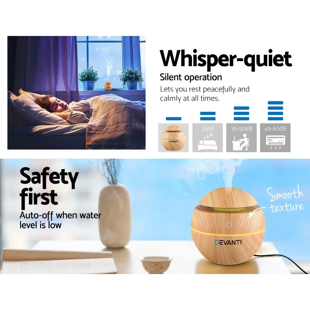 Devanti Aroma Diffuser Aromatherapy Light Wood 130ml - Mekamart Australia