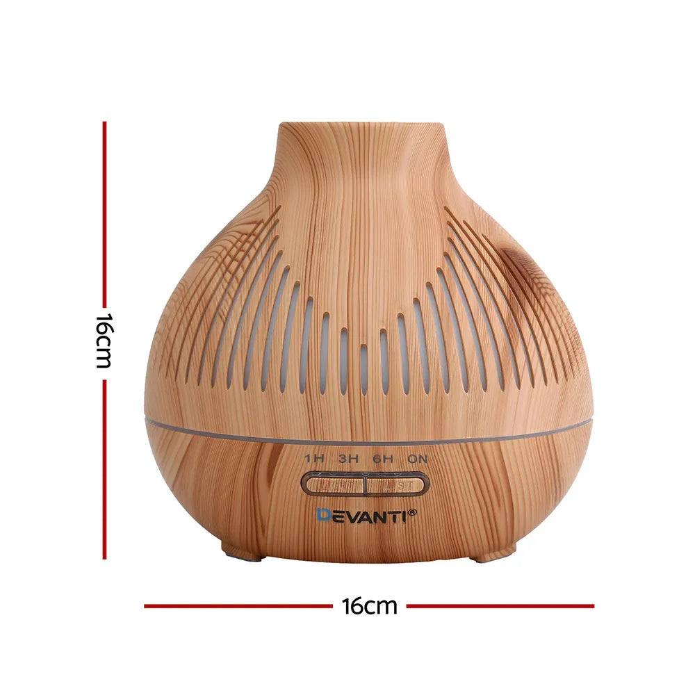 Devanti Ultrasonic Aroma Diffuser Aromatherapy 400ml LED Lights Iron Humidifier Forest Light wood grain - Mekamart Australia