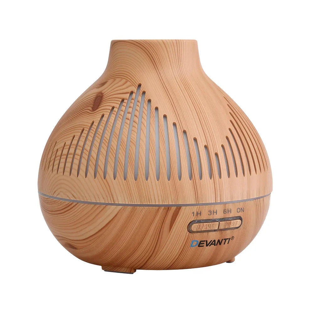 Devanti Ultrasonic Aroma Diffuser Aromatherapy 400ml LED Lights Iron Humidifier Forest Light wood grain - Mekamart Australia