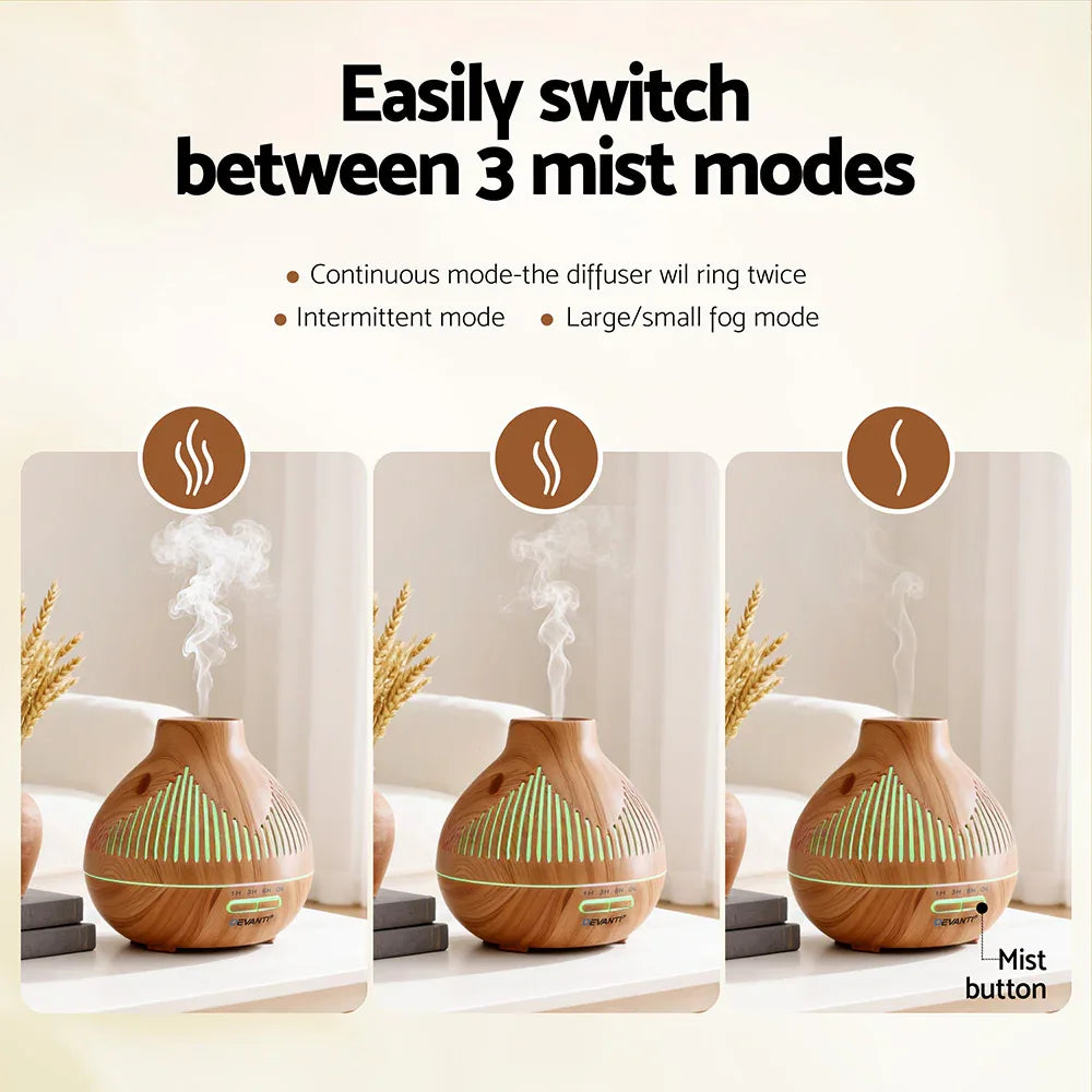 Devanti Ultrasonic Aroma Diffuser Aromatherapy 400ml LED Lights Iron Humidifier Forest Light wood grain - Mekamart Australia