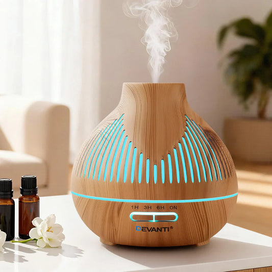 Devanti Ultrasonic Aroma Diffuser Aromatherapy 400ml LED Lights Iron Humidifier Forest Light wood grain - Mekamart Australia
