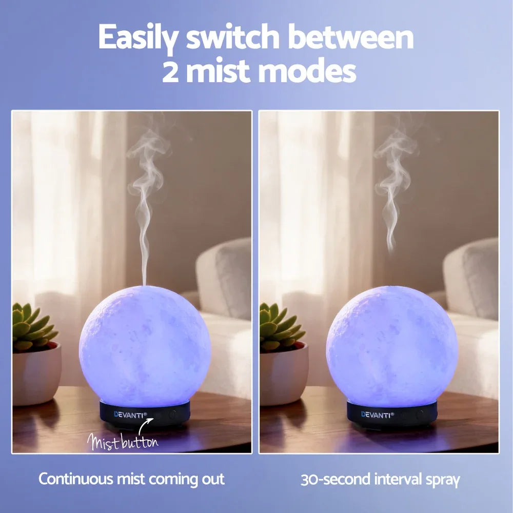 Devanti Ultrasonic Aroma Diffuser Aromatherapy Moon Lamp 100ml - Mekamart Australia