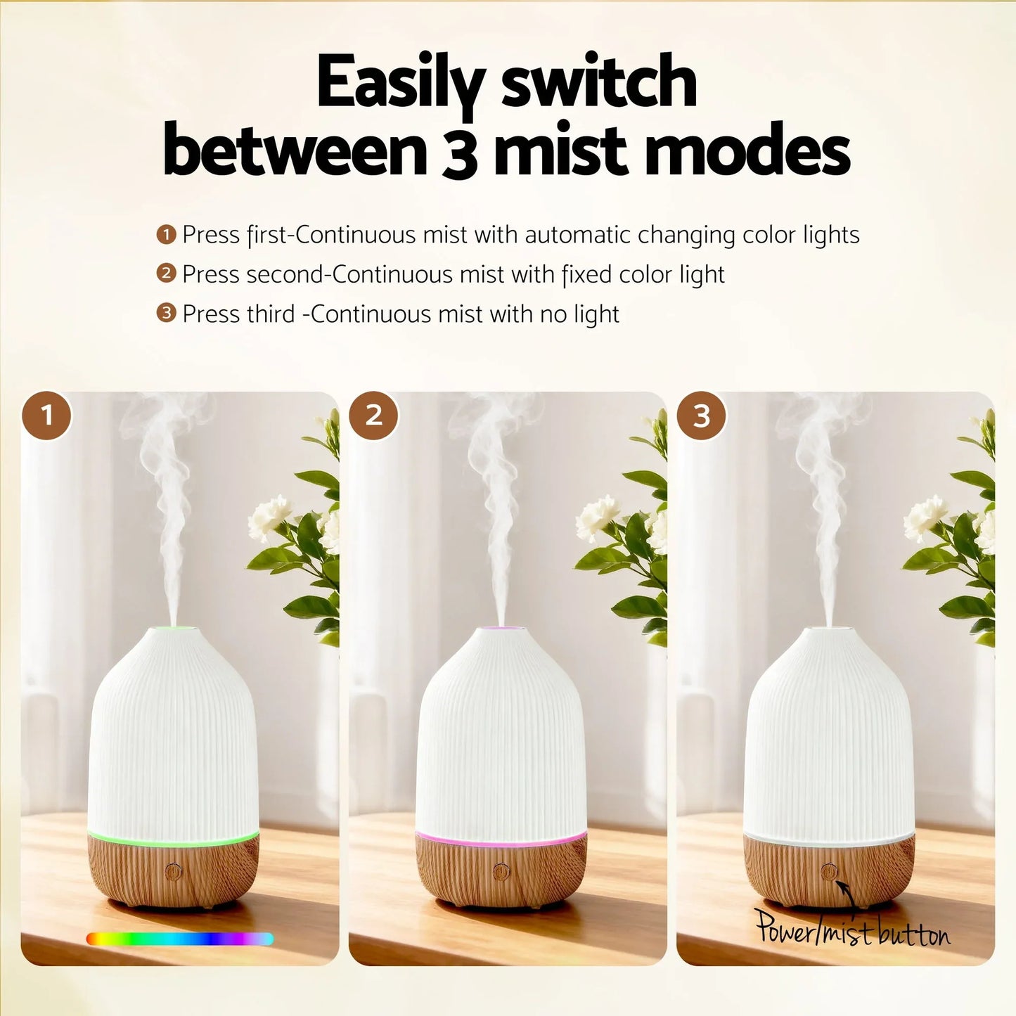 Devanti Ultrasonic Aroma Diffuser Aromatherapy 100ml LED Lights Iron Humidifier Forest - Mekamart Australia
