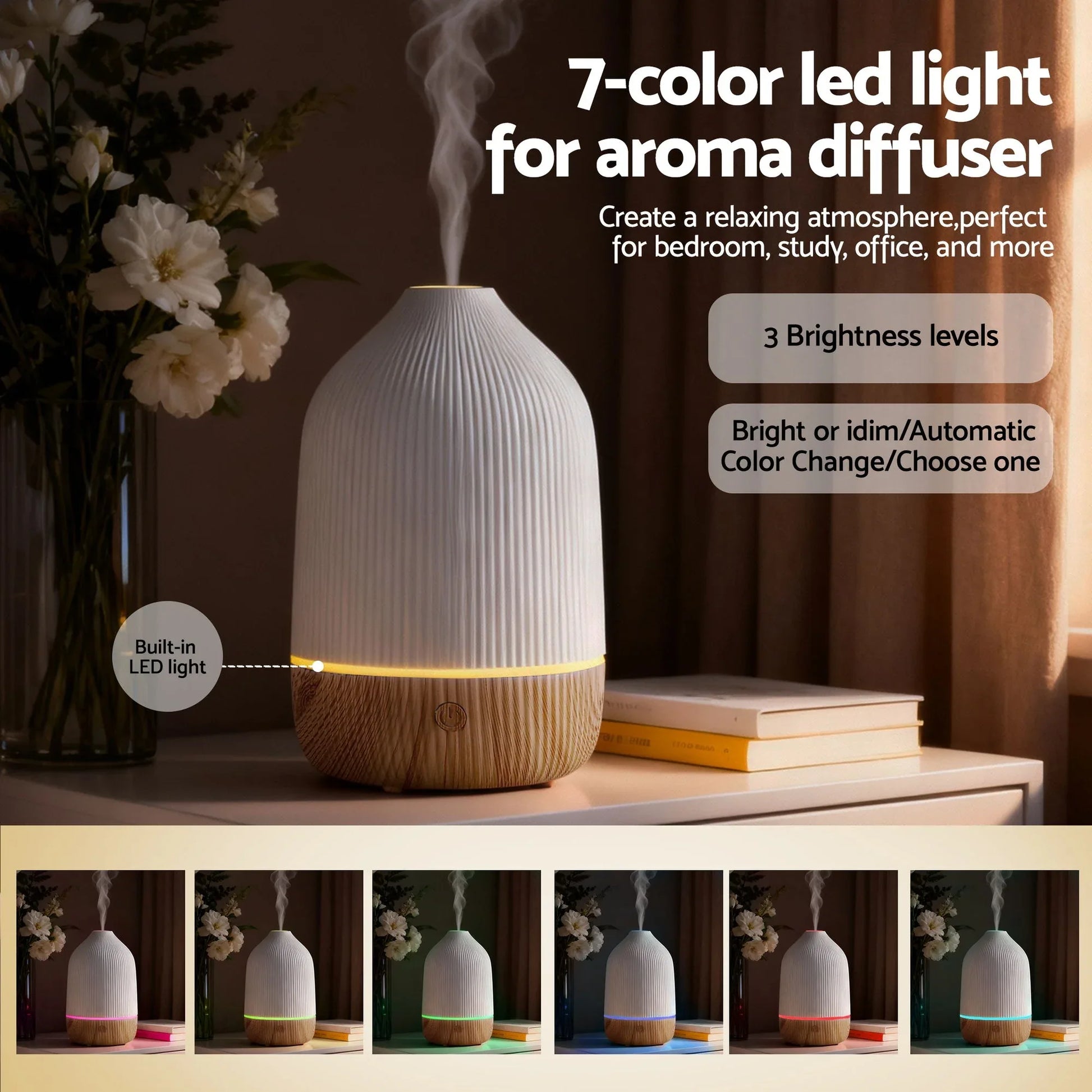 Devanti Ultrasonic Aroma Diffuser Aromatherapy 100ml LED Lights Iron Humidifier Forest - Mekamart Australia