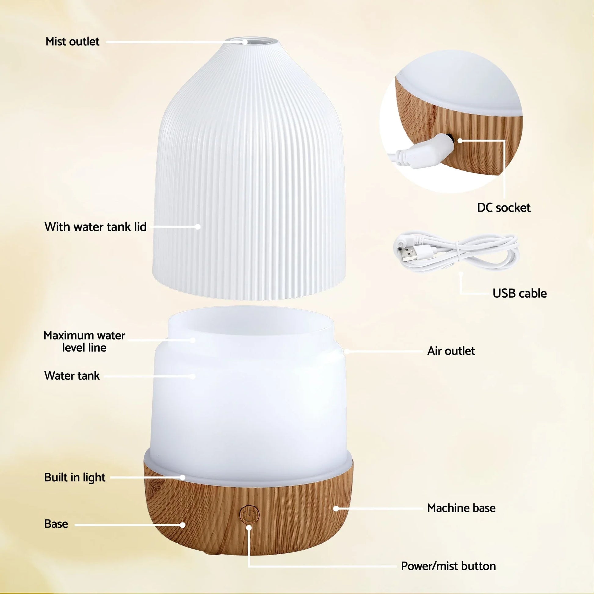 Devanti Ultrasonic Aroma Diffuser Aromatherapy 100ml LED Lights Iron Humidifier Forest - Mekamart Australia