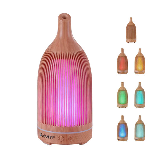 Devanti Ultrasonic Aroma Diffuser Aromatherapy 200ml LED Lights Iron Humidifier Forest Light wood grain - Mekamart Australia