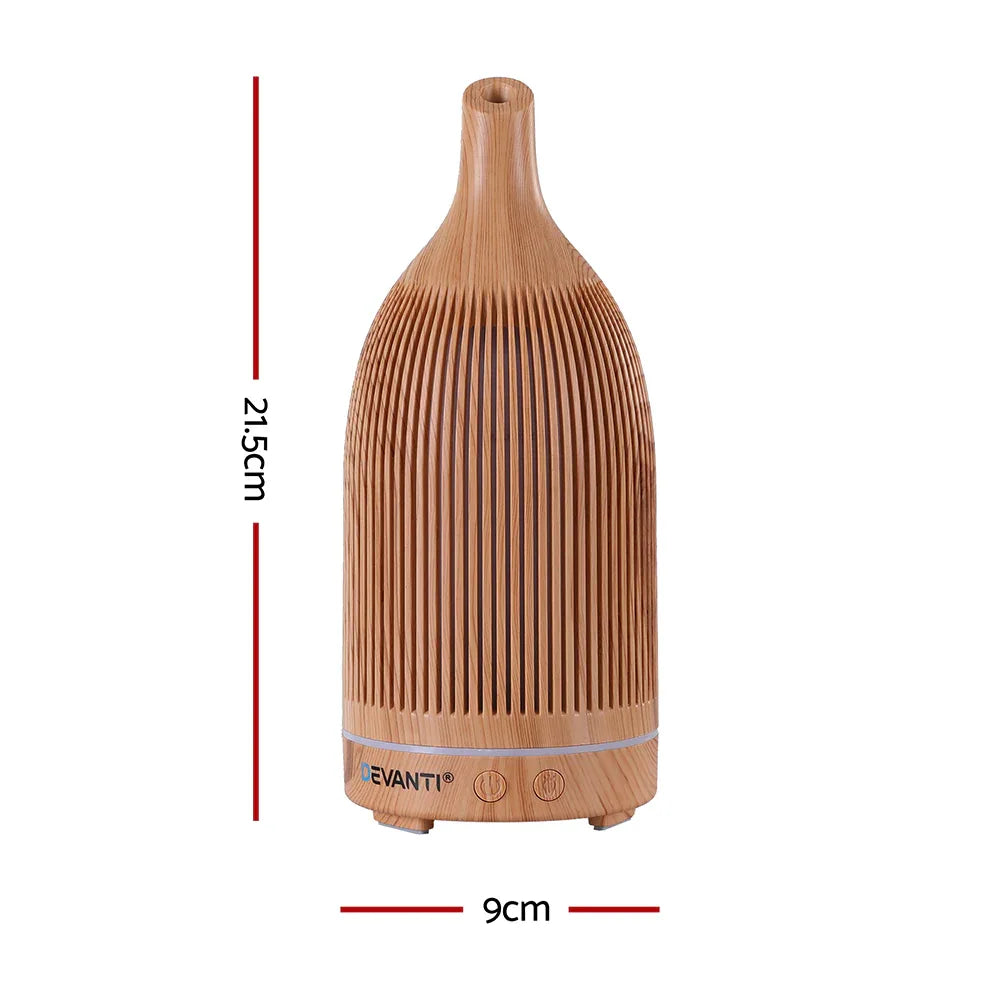 Devanti Ultrasonic Aroma Diffuser Aromatherapy 200ml LED Lights Iron Humidifier Forest Light wood grain - Mekamart Australia