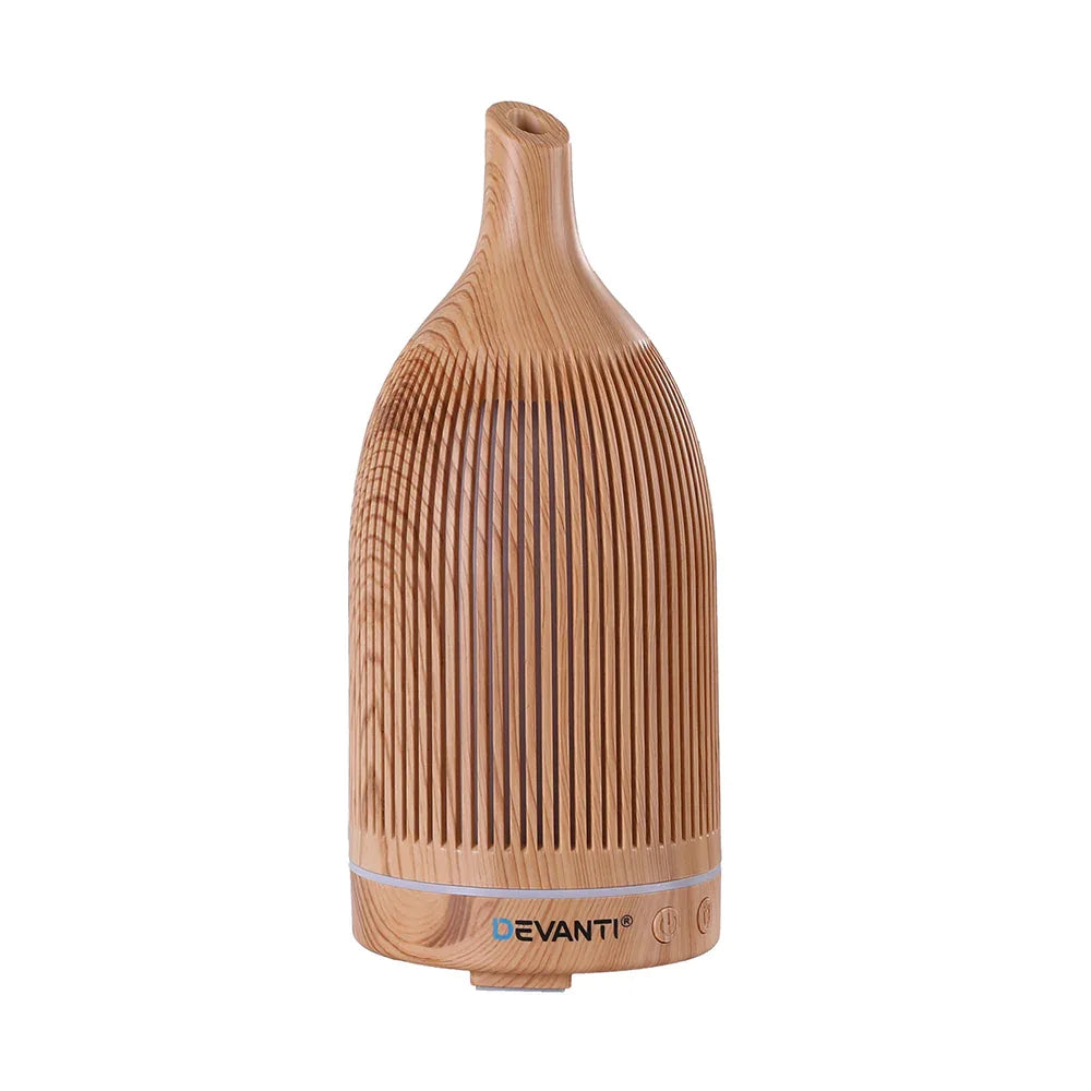 Devanti Ultrasonic Aroma Diffuser Aromatherapy 200ml LED Lights Iron Humidifier Forest Light wood grain - Mekamart Australia