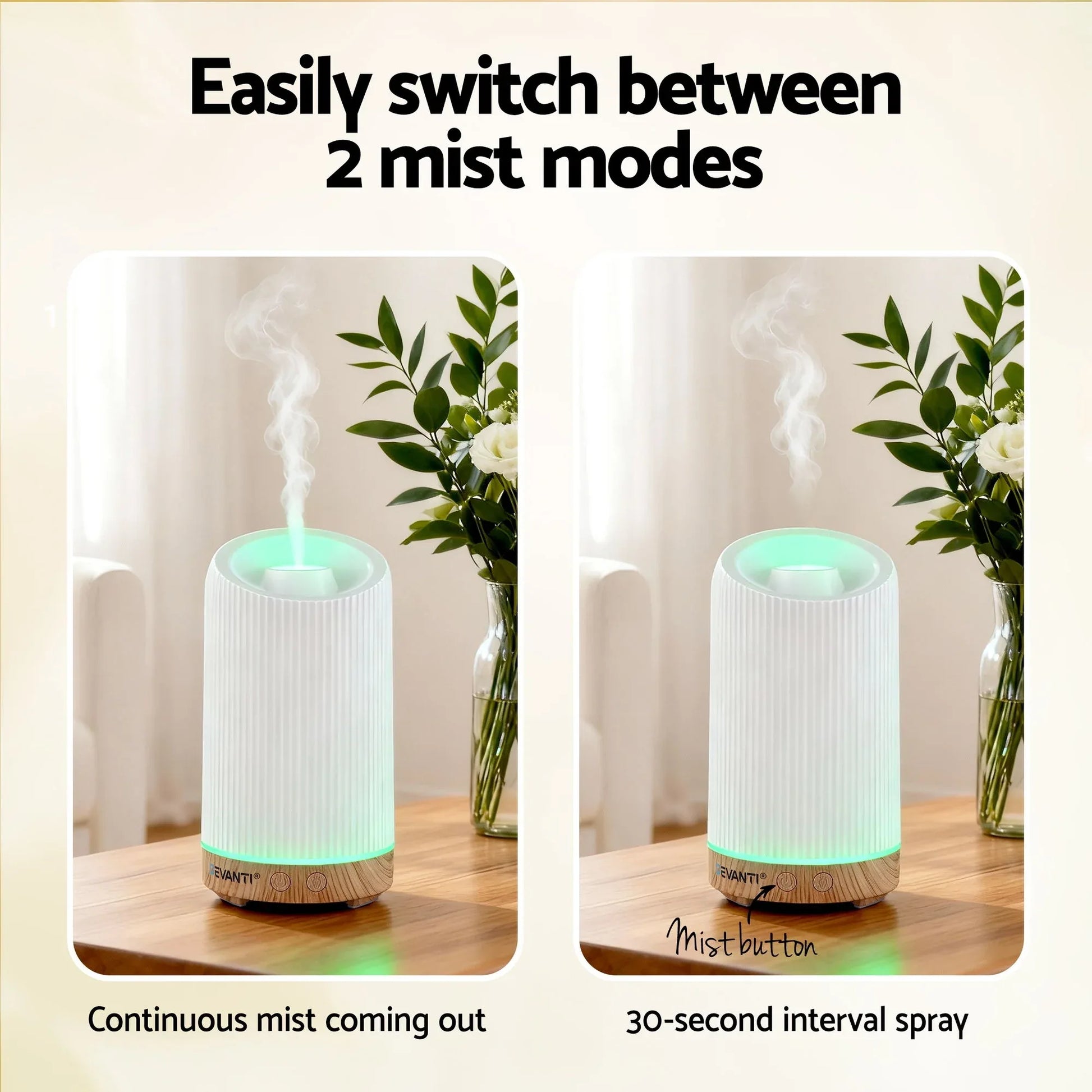 Devanti Ultrasonic Aroma Diffuser Aromatherapy 200ml LED Lights Iron Humidifier Forest - Mekamart Australia