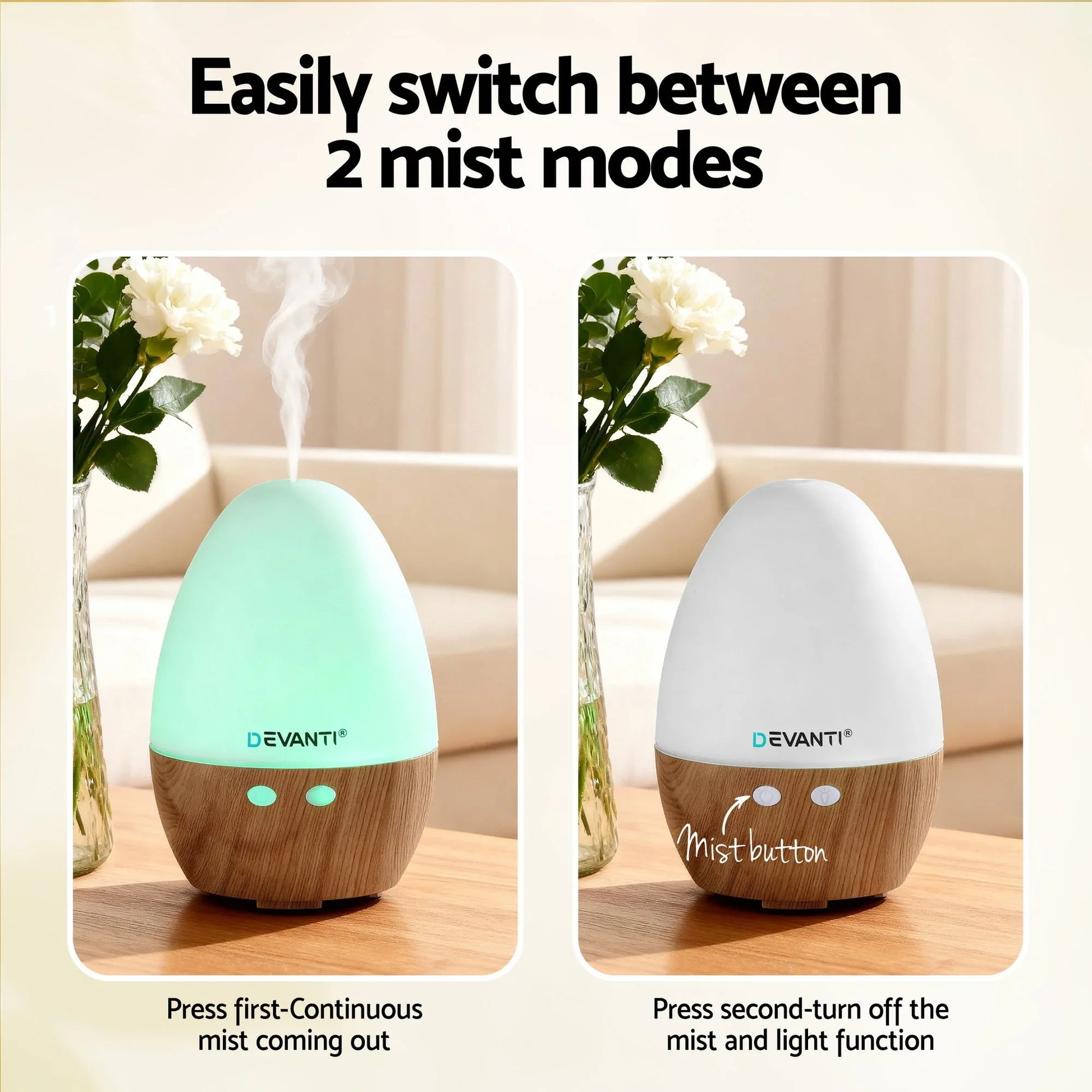 Devanti Ultrasonic Aroma Diffuser Aromatherapy 130ml LED Lights Iron Humidifier Forest - Mekamart Australia