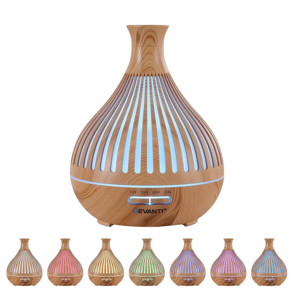 Devanti Ultrasonic Aroma Diffuser Aromatherapy 400ml LED Lights Iron Humidifier Forest Light wood grain - Mekamart Australia