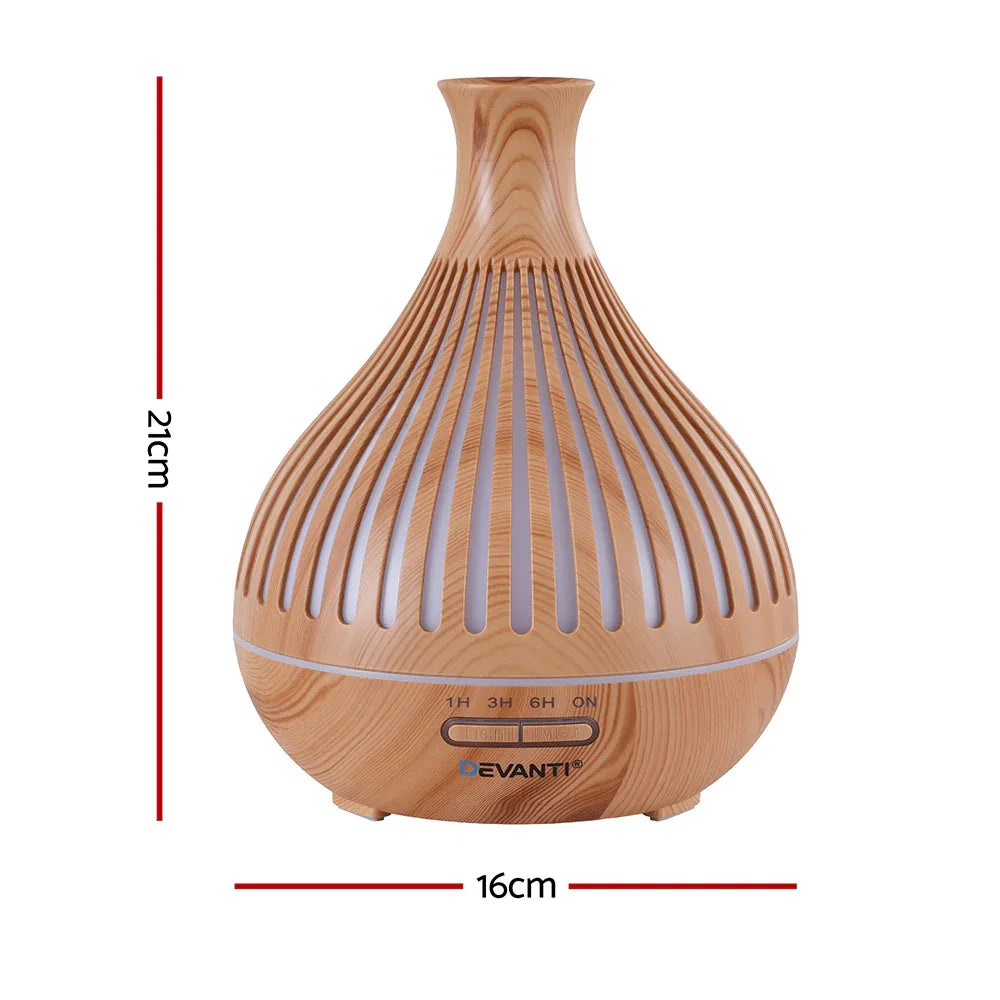 Devanti Ultrasonic Aroma Diffuser Aromatherapy 400ml LED Lights Iron Humidifier Forest Light wood grain - Mekamart Australia