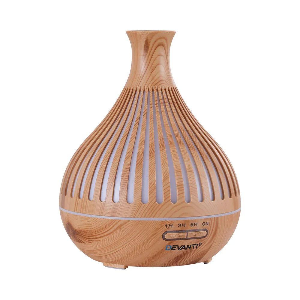 Devanti Ultrasonic Aroma Diffuser Aromatherapy 400ml LED Lights Iron Humidifier Forest Light wood grain - Mekamart Australia