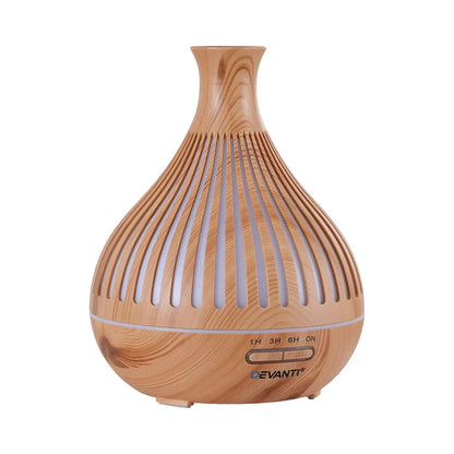 Devanti Ultrasonic Aroma Diffuser Aromatherapy 400ml LED Lights Iron Humidifier Forest Light wood grain - Mekamart Australia