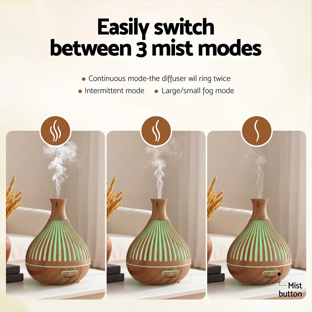 Devanti Ultrasonic Aroma Diffuser Aromatherapy 400ml LED Lights Iron Humidifier Forest Light wood grain - Mekamart Australia