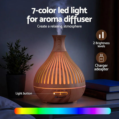 Devanti Ultrasonic Aroma Diffuser Aromatherapy 400ml LED Lights Iron Humidifier Forest Light wood grain - Mekamart Australia