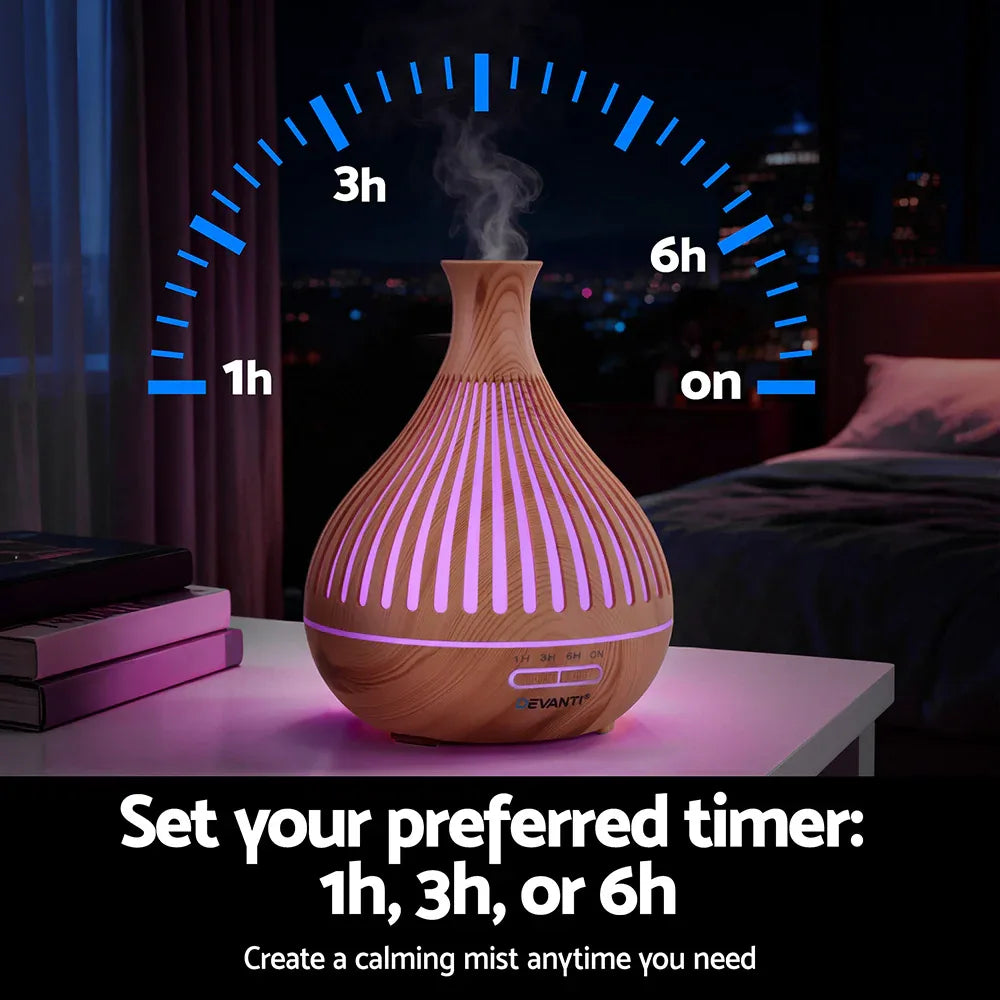 Devanti Ultrasonic Aroma Diffuser Aromatherapy 400ml LED Lights Iron Humidifier Forest Light wood grain - Mekamart Australia