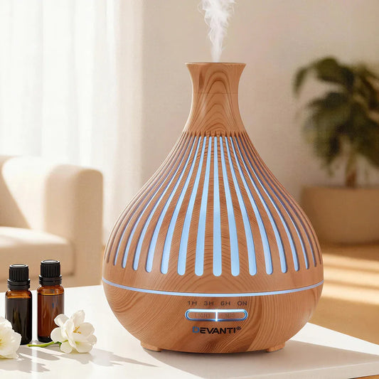 Devanti Ultrasonic Aroma Diffuser Aromatherapy 400ml LED Lights Iron Humidifier Forest Light wood grain - Mekamart Australia